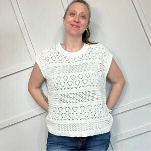 Cyrus Open Knit Crochet Sweater Vest Large Woven Boho Chic Festival Pullover